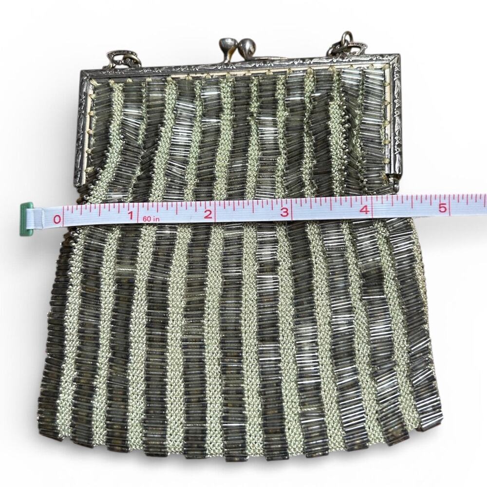 Vintage 1930s Art Deco Bugle Bead Evening Bag | Silver Tone Frame - Picture 11 of 12